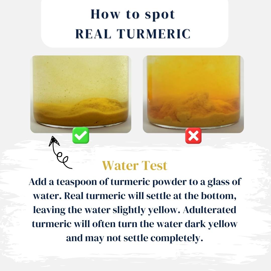 Home test for turmeric adulteration: turmeric powder stirred in a glass of water. Maatru Rasah