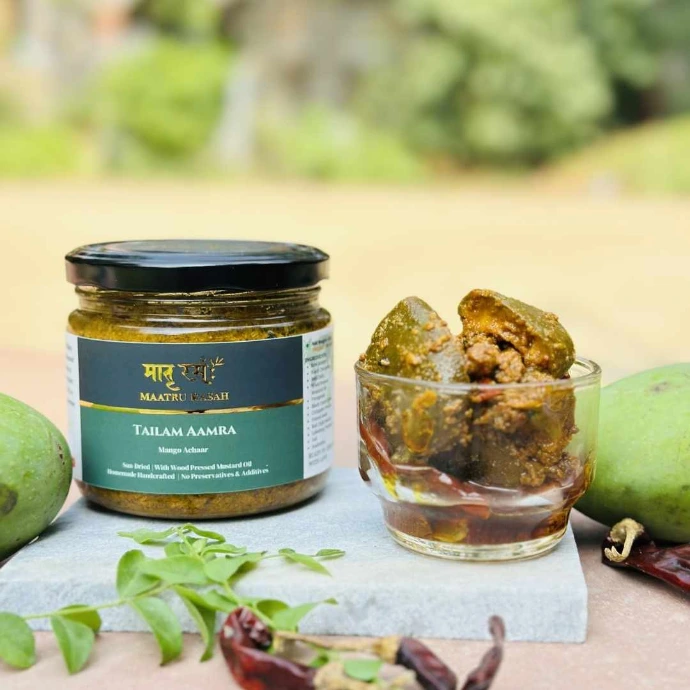 preservative-free-achaar-glass-jar. Preservative-free achaar in a glass jar, sealed with oil. Maatru Rasah