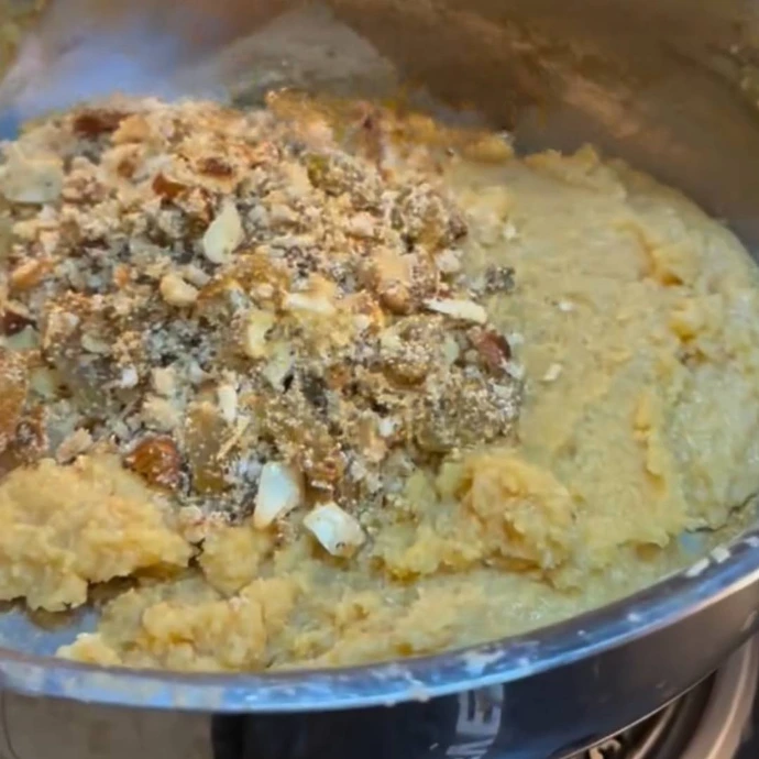 Dry fruit and khoya filling prepared for homemade gujiya